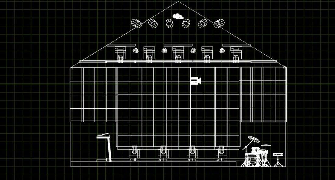 Base plot: truss, LED screens, camera position and band gear