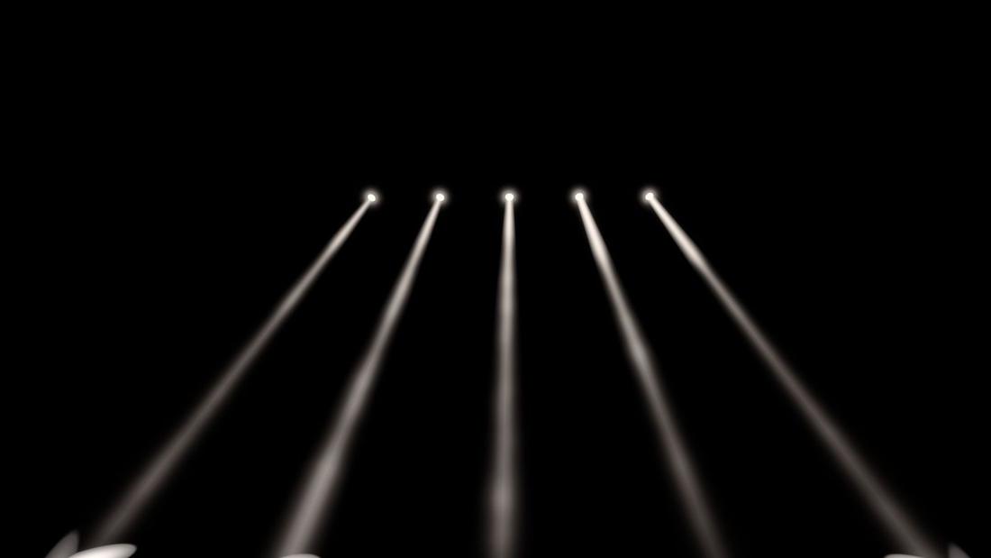 Beam study: five moving heads aimed down-stage