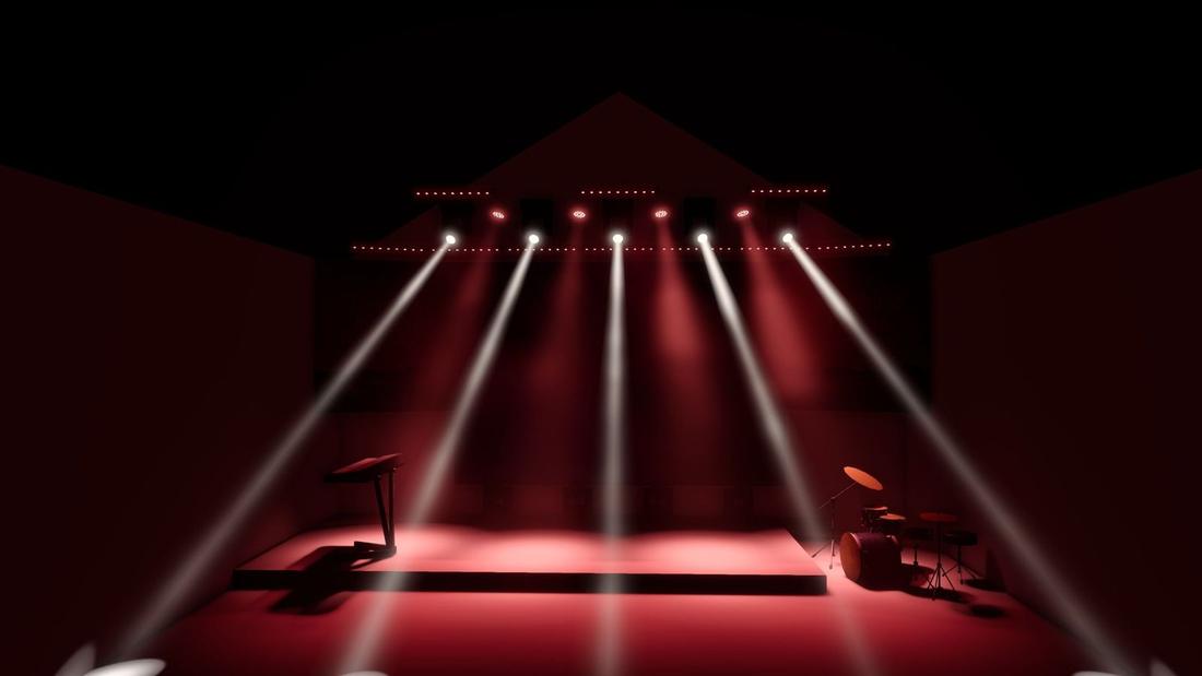Red look: beams and wash across the stage