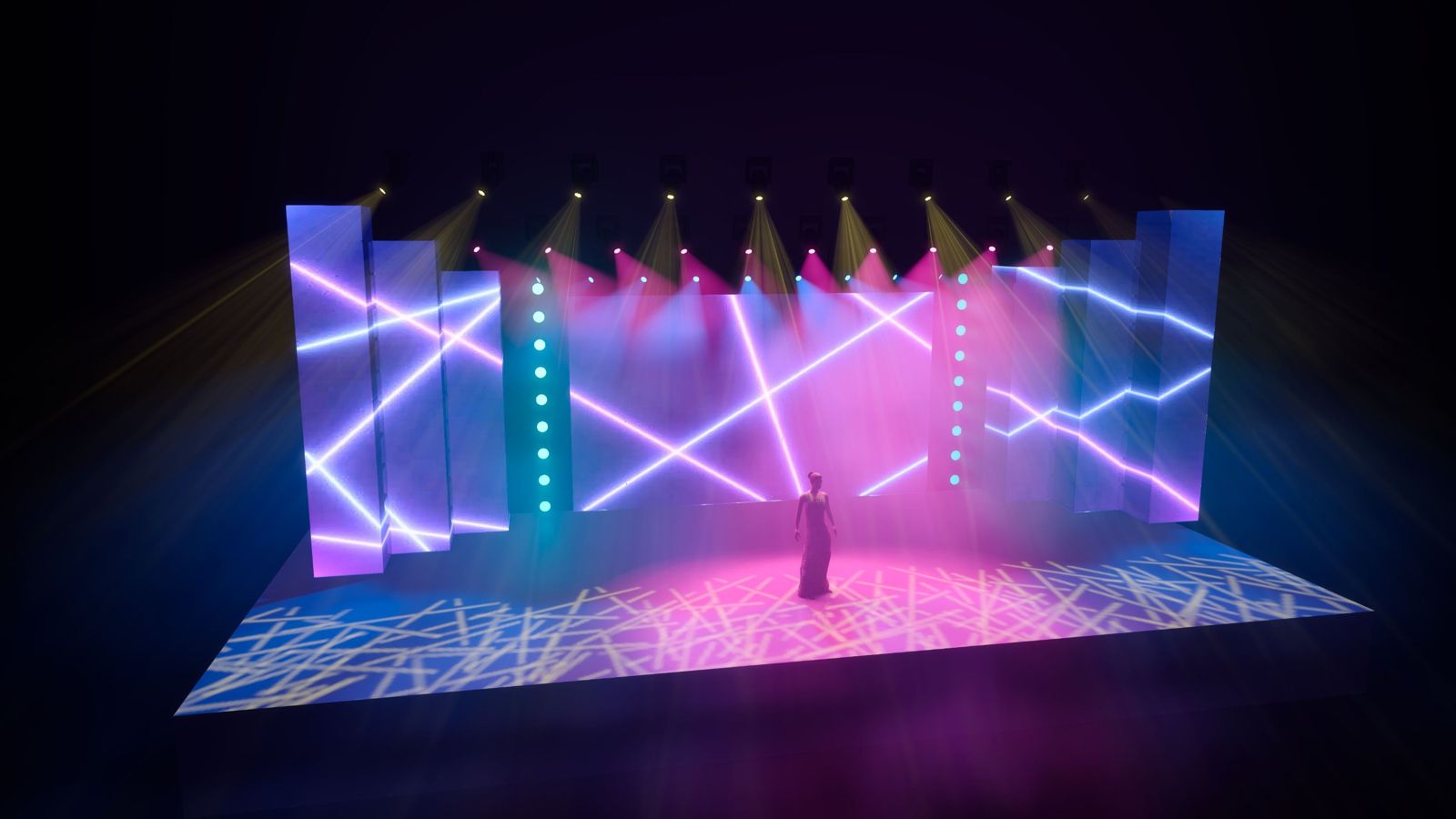 LED towers · lasers